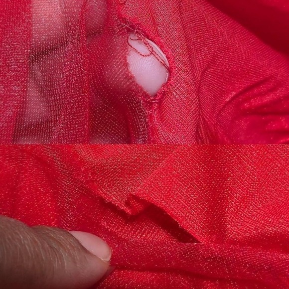 Vintage Red Satin Lace Nightgown Sheer Mesh Back Slip Dress Glam Maximalist - Picture 7 of 7